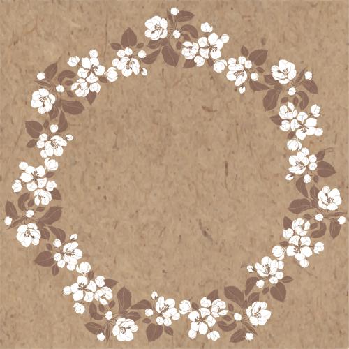 Apple tree. Vector apple blossoms round frame on craft paper