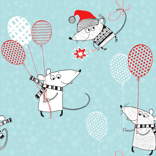 Balloon. Vector cartoon mice with balloons on blue checkered