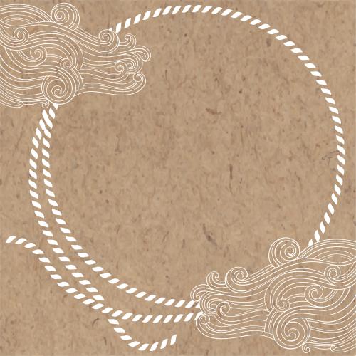 Illustration round frame-rope, waves on kraft