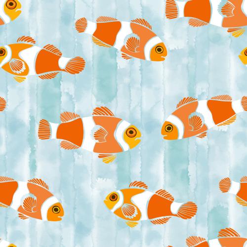 Vector image clown fish on blue watercolor