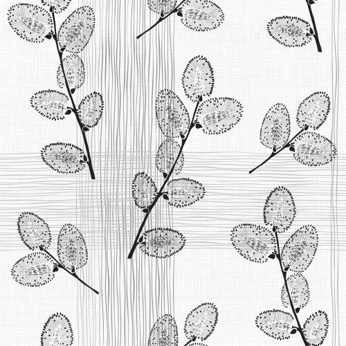 Willow. Vector silhouettes of willow branches on a light checkered