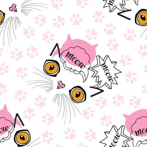 Vector image cartoon cat faces meow text paw prints on white