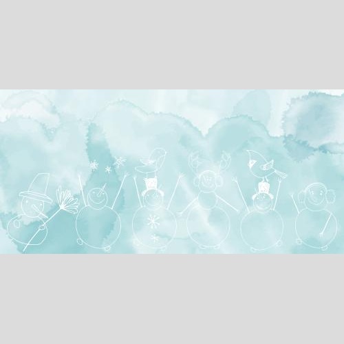 Vector image cartoon snowmen text area on blue watercolor