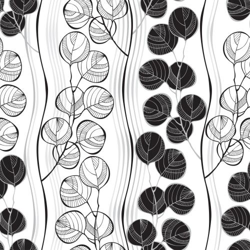 Eucalyptus. Vector monochrome eucalyptus branches vertical wavy stripes on white