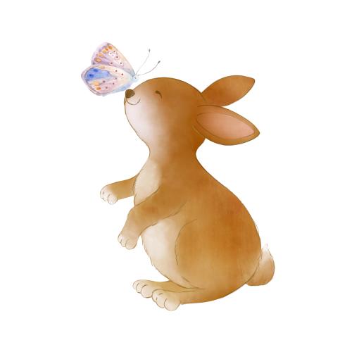 Raster image cute rabbit with a watercolor butterfly