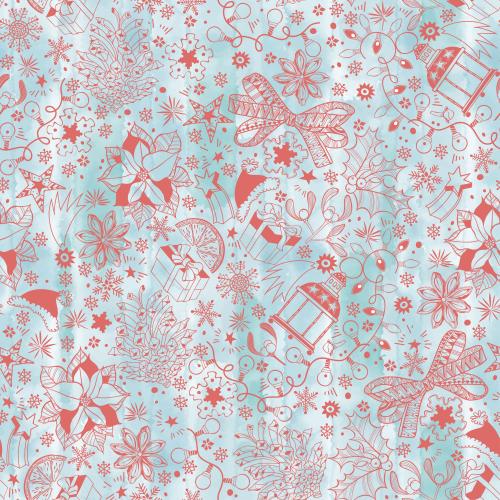 Vector image winter holiday symbols: snowflakes, gifts, poinsettia, holly, mistletoe, pinecones, garlands, stars, lanterns on watercolor