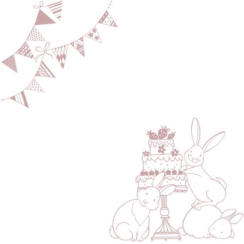 Dessert. Vector bunnies with a cake, garland and a space for text on white, corner composition