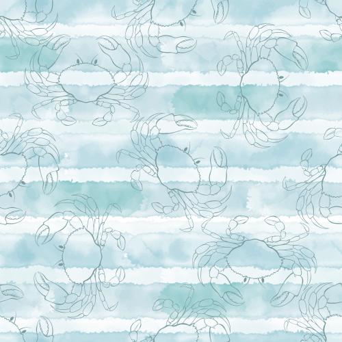 Crab. Vector crabs contours on a striped blue watercolor
