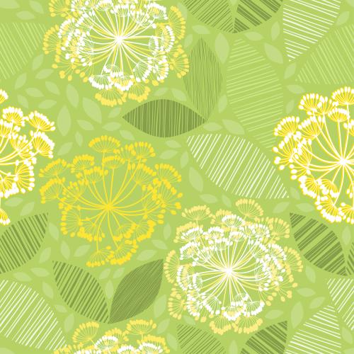 Vector image abstract umbrella flowers and striped leaves on green