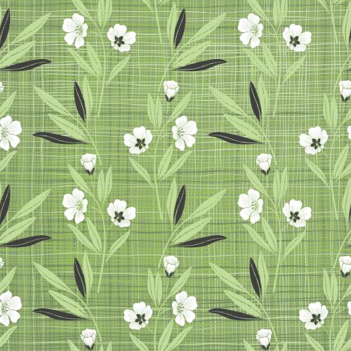 Checkered. Vector silhouettes of branches with white flowers on green checkered