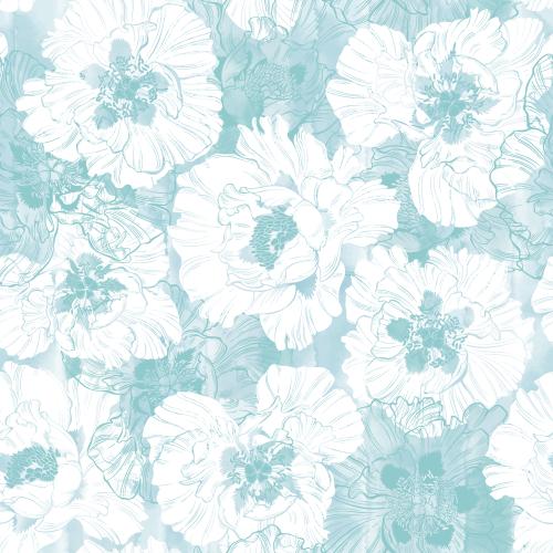 Vector image peonies contours and silhouettes of flowers on a blue watercolor