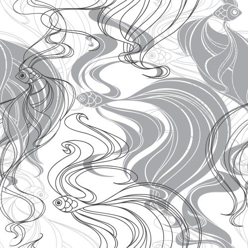 Illustration fish contours and silhouettes on white