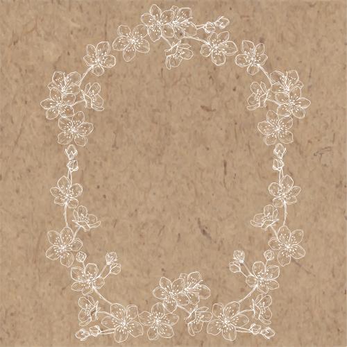 Bud. Vector oval flower frame on craft, flowers and cherry buds