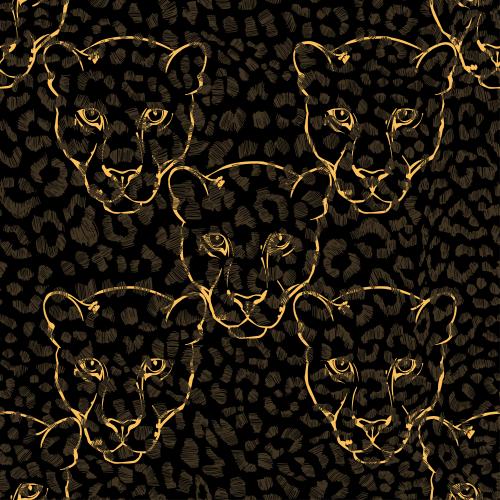 Leopard. Vector leopards contours of heads on textured black