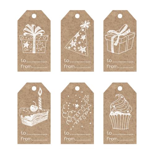 Dessert. Vector craft tags with symbols and holiday elements