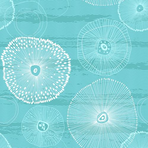 Vector image abstract marine creatures waves on turquoise
