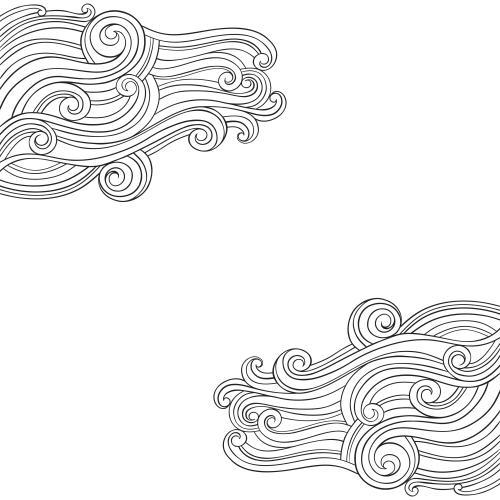 Illustration decorative waves, space for text on white, corner composition