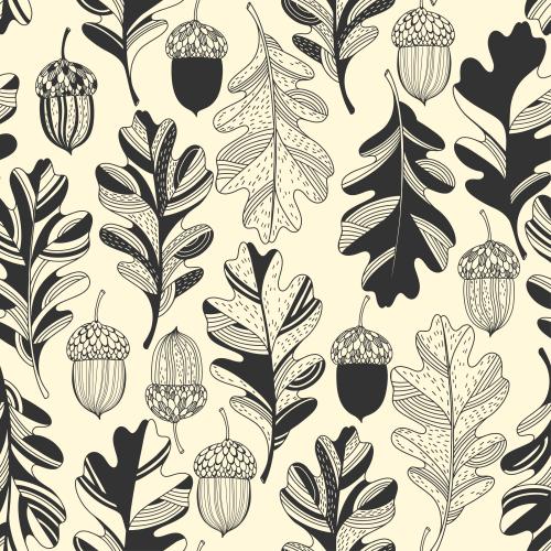 Oak leaf. Vector decorative oak leaves and acorns on light