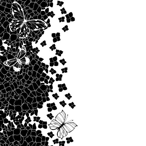 Hydrangea. Vector hydrangeas and butterflies, place for text on white