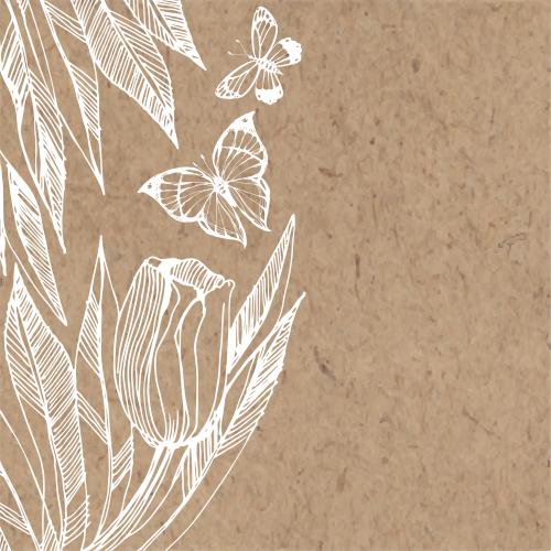 Butterfly. Vector leaves tulip and butterflies sketch on craft