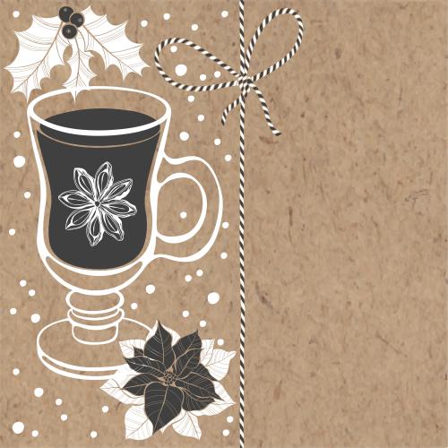 Anise. Vector mug of mulled wine anise poinsettia spider plant snow holiday ribbon with a bow and space for text on craft paper