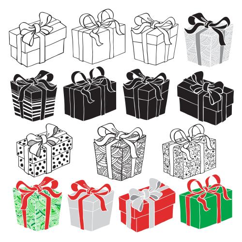 Bow. Vector gift box with bow, various options on white
