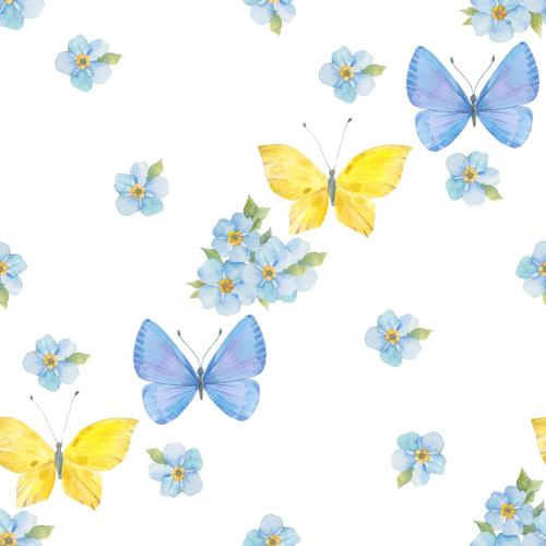 Forget-me-not. Vector watercolor butterflies and forget-me-nots on white