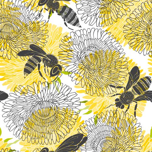 Dandelion. Vector bees and dandelions on white