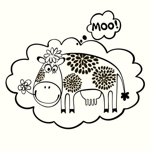 Cow. Vector cartoon cow with a flower