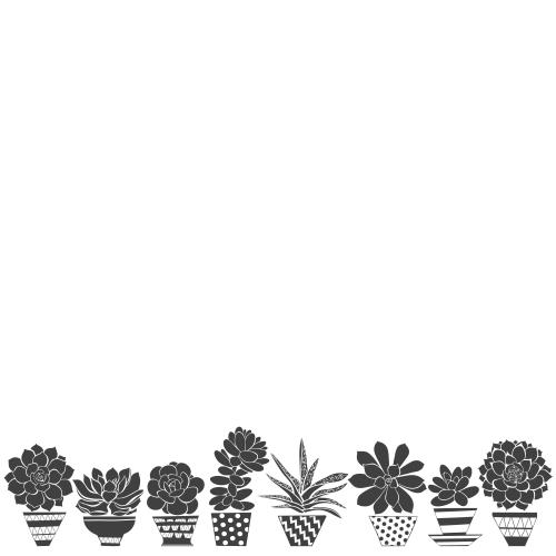 Illustration succulents in pots black silhouettes space for text on white