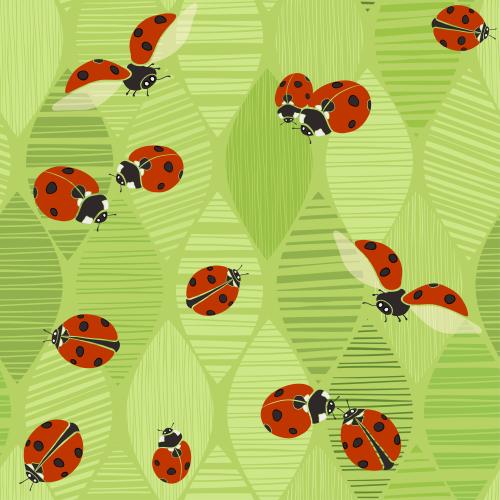 Ladybug. Vector bright ladybugs on striped green leaves
