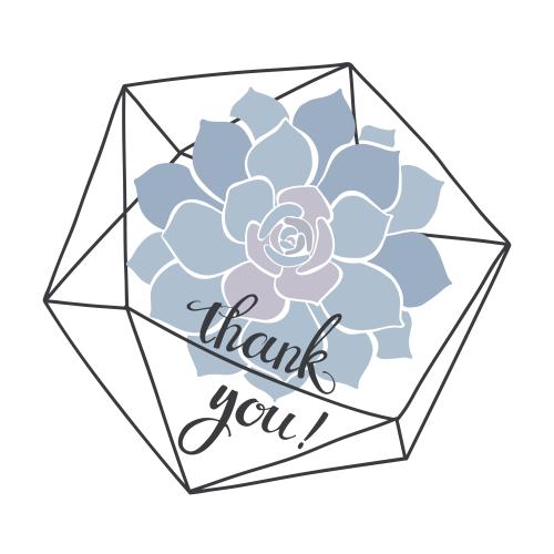 Succulent. Vector succulent in a florarium, thank you inscription on white