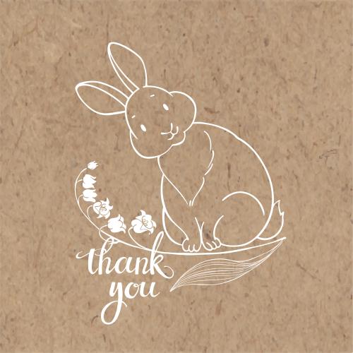 Vector image cute bunny with lily of the valley and thank you on craft