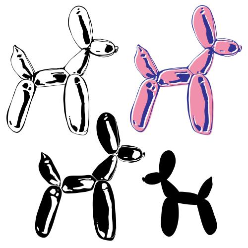 Balloon. Vector dog-shaped balloons, four variants on white