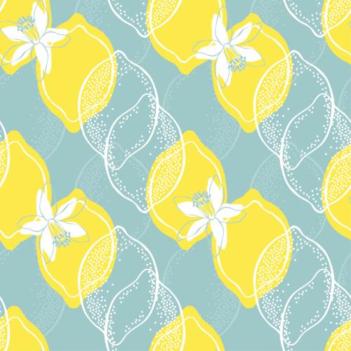 Lemon. Vector lemons, lemon flowers on blue