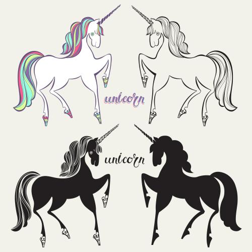 Unicorn. Vector unicorns various options
