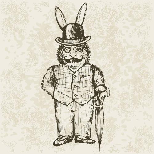 Illustration cartoon hare-dandy on a textured light sketch