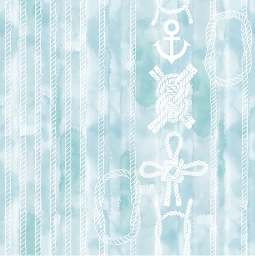 Anchor. Vector ropes, ropes with sea knots, anchors, sea knots on blue watercolor