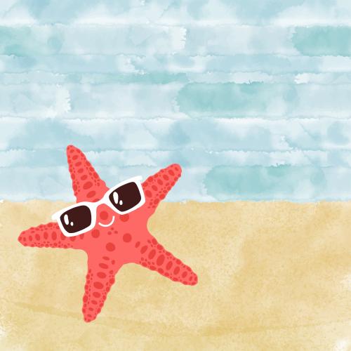 Vector image cartoon sea star in sunglasses beach and sea