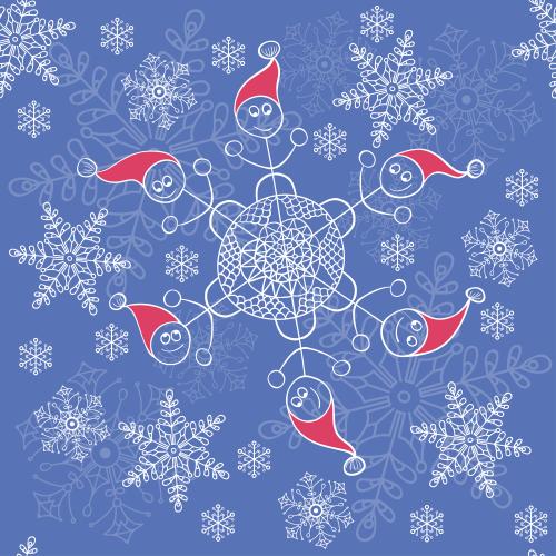 Christmas. Vector Pattern cartoon snowflakes on blue