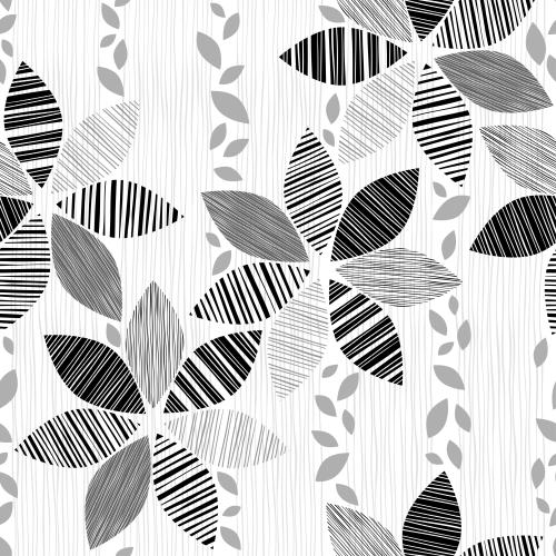 Vector image monochrome abstract flowers with striped petals on white with gray vertical stripes