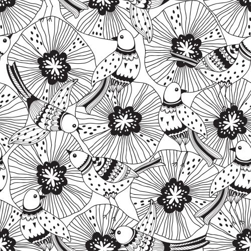 Vector image stylized birds and flowers on white