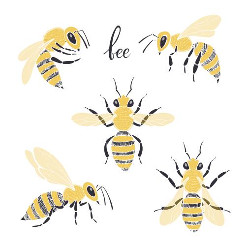 Bee. Vector bees colorful silhouettes on white