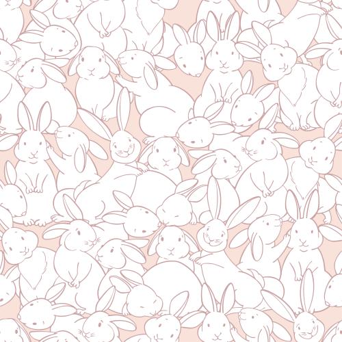 Vector image cute white bunnies on soft peach