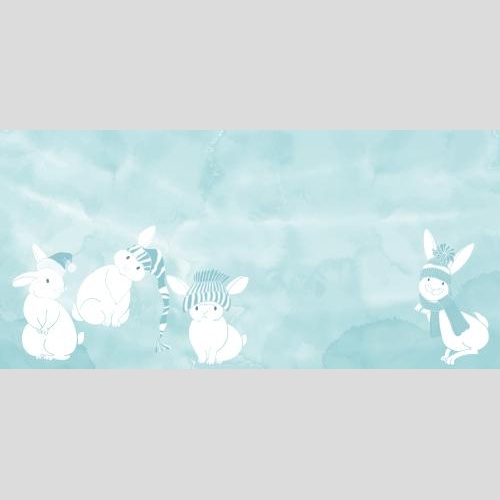 Vector image cartoon bunnies in hats, space for text on blue watercolor