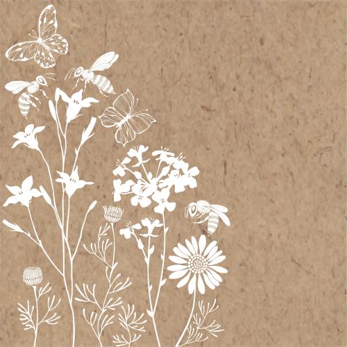 Summer. Vector bell rapeseed daisy butterflies and bees on craft corner composition