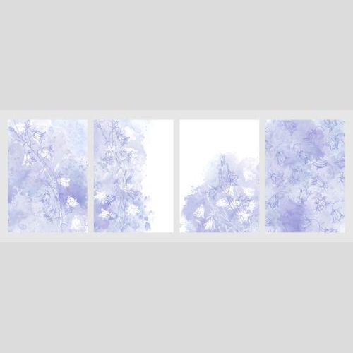 Vector image four postcards with bells on lavender watercolor
