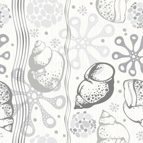 Shell. Vector seashells, marine life, waves on white