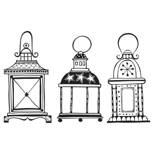 Lantern. Vector three lanterns on white, doodle style