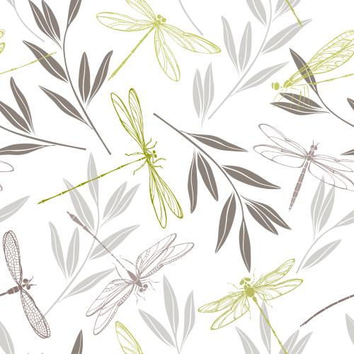 Dragonfly. Vector dragonflies and twigs with leaves on white